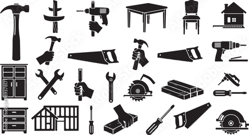 Collection of various tools and equipment icons