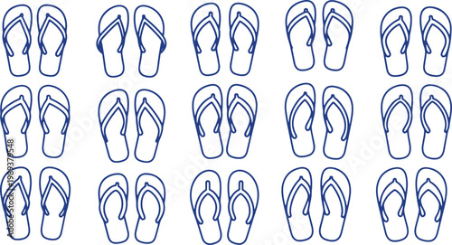 Pattern of blue outline flip flops on transparent background.