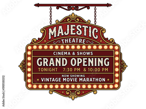 Majestic Theatre Grand Opening Vintage Movie Marathon Cinema Shows Marquee Sign