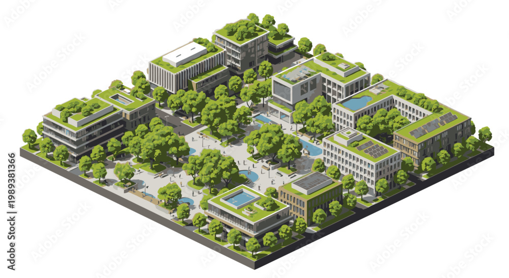 Obraz premium Green urban planning with modern buildings.