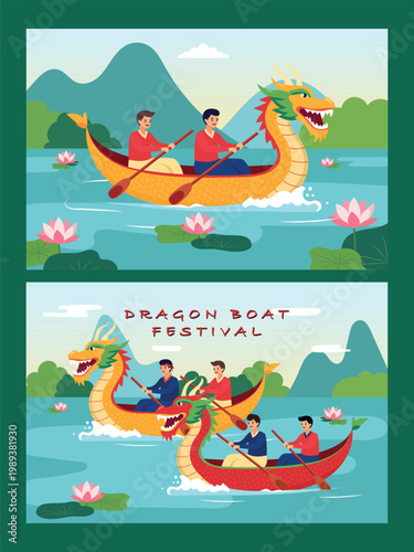 dragon boat festival template set flat design
