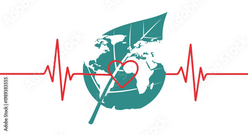Eco friendly earth heartbeat concept symbol.