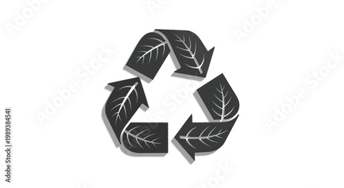 Recycling symbol with leaf pattern.