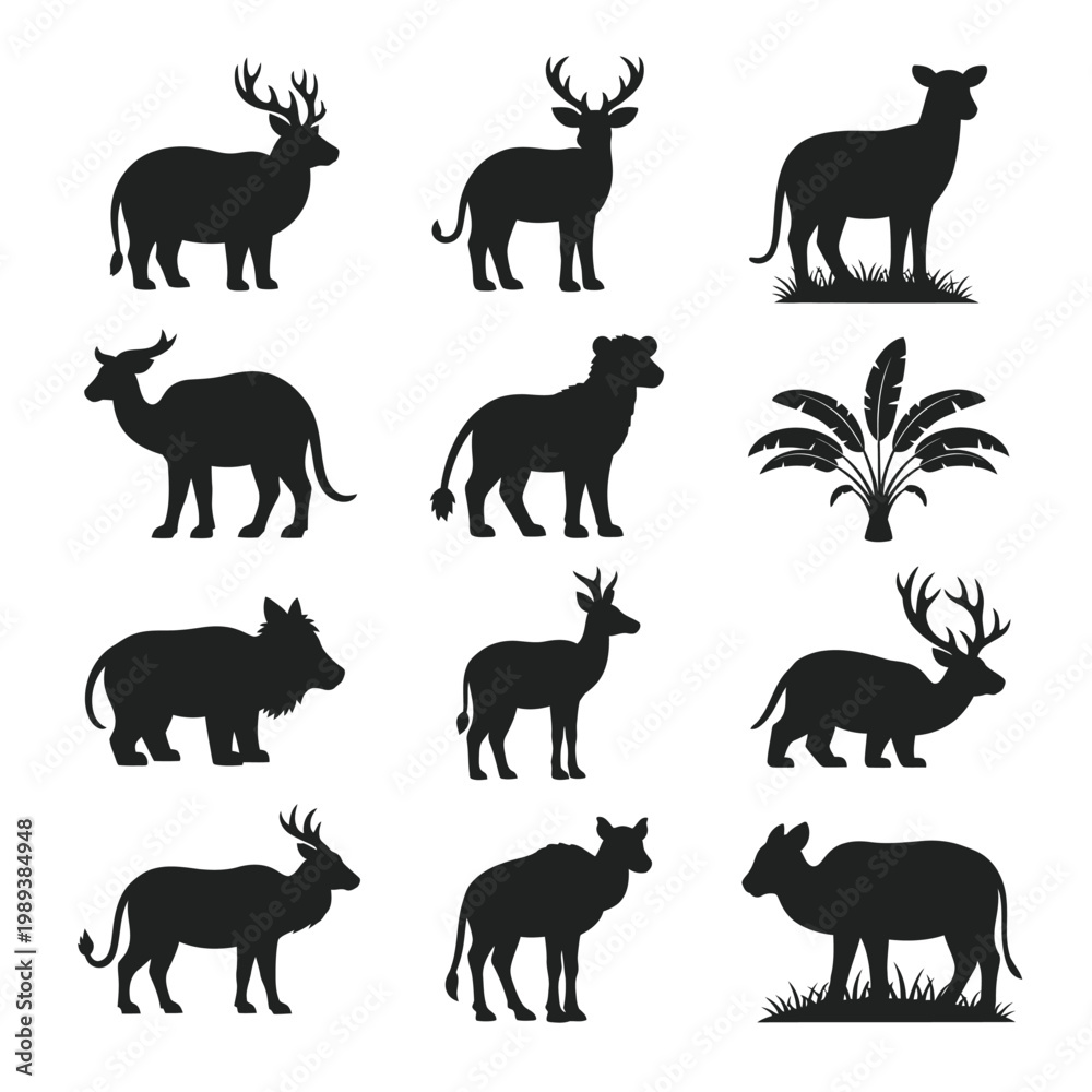 Fototapeta premium Deer Family Landscape Nature Silhouette Scene