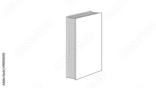 Simple black and white line drawing of a closed standing book provides a clean template for educational or library themes.