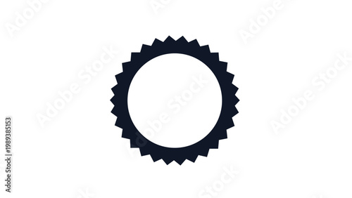 Minimalist black circular emblem with a serrated edge creates a bold geometric frame for logos and decorative graphic elements.
