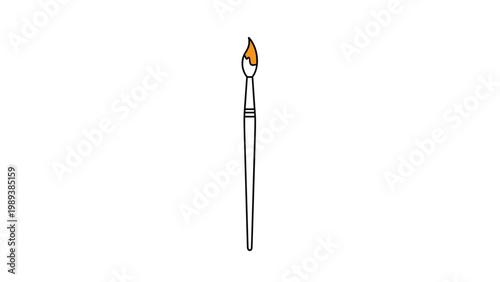 Simple artistic paintbrush with a drop of bright orange paint on the tip is isolated against a clean white background.