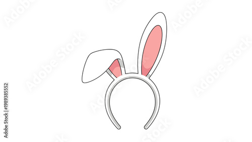 Fun white bunny ears headband with one floppy ear and pink interiors perfect for easter holiday costumes or party fun.