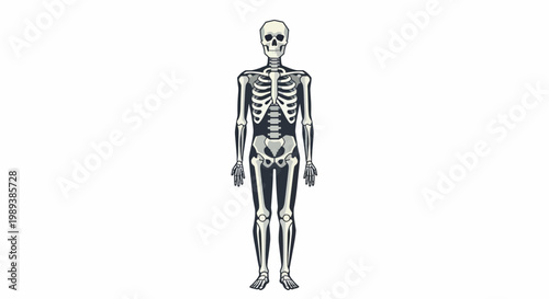 Full Human Skeleton Anatomy Illustration for Medical and Educational Purposes.