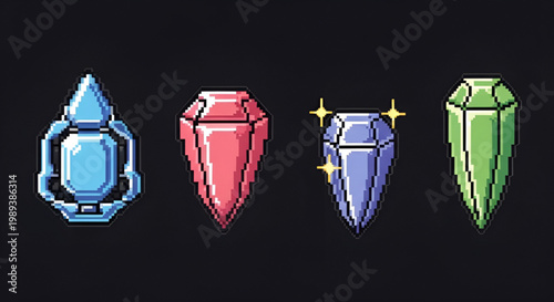 Pixel art gemstones and crystals set for game interface