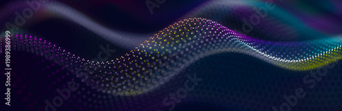 Digital landscape with dots and lines. Cyberspace grid. Background concept for your design. 3d