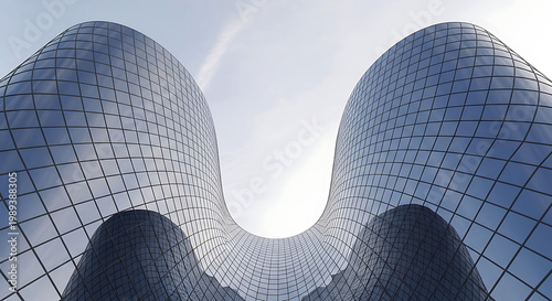 Abstract modern glass architecture curved office building sky view and Low angle modern architecture