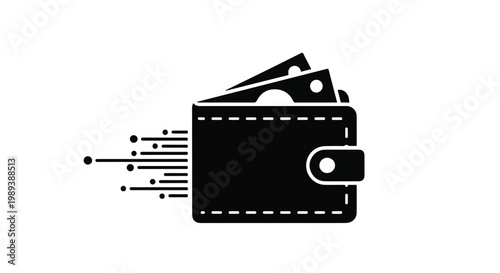 black wallet with money flying out illustration