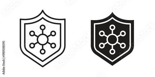 Virus protection shield icon symbol, logo illustration. Vector graphics web design.