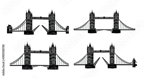 Canvas Print Detailed line art depictions of tower bridge from various perspectives