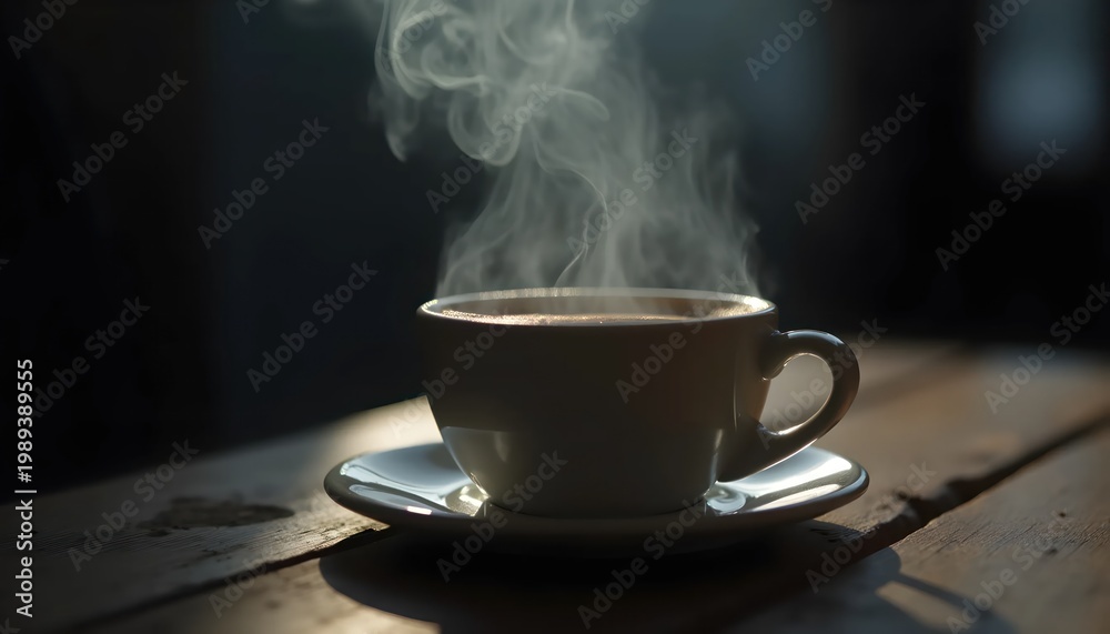 Fototapeta premium Steam Rising From Black Coffee in Cold Air Macro Generate AI