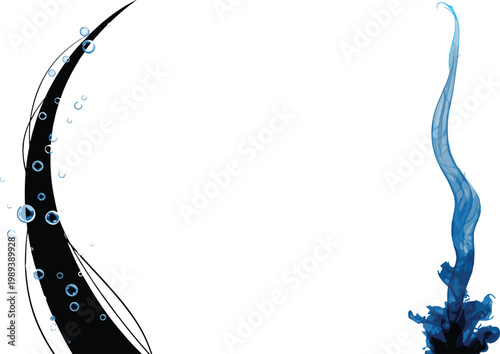 Abstract Hair Follicle and Water Splash Vector Set Featuring Blue Liquid Wave and Dark Hair Strand with Bubbles for Hair Care and Beauty Product Branding