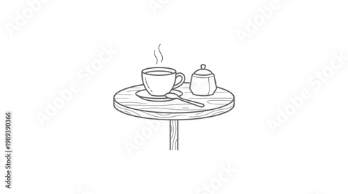 Steaming cup of coffee on table.