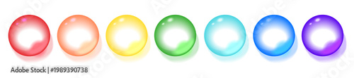 set of multi-colored transparent balls in all the colors of the rainbow on a transparent background. Close-up