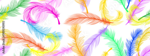 bright multicolored light feathers on a transparent background, long.ai