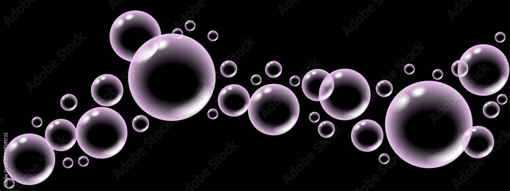 Naklejka premium pink transparent bubbles on a blue background.ai