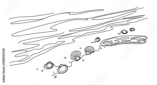 Minimalist tropical beach scenes with palm trees and lounge chairs