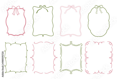 Set of Hand-Drawn Decorative Frames with Bows and Doodles for Wedding Invitations and Stationery