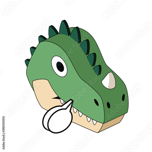 Canvas Print Green dinosaur head toy closeup.