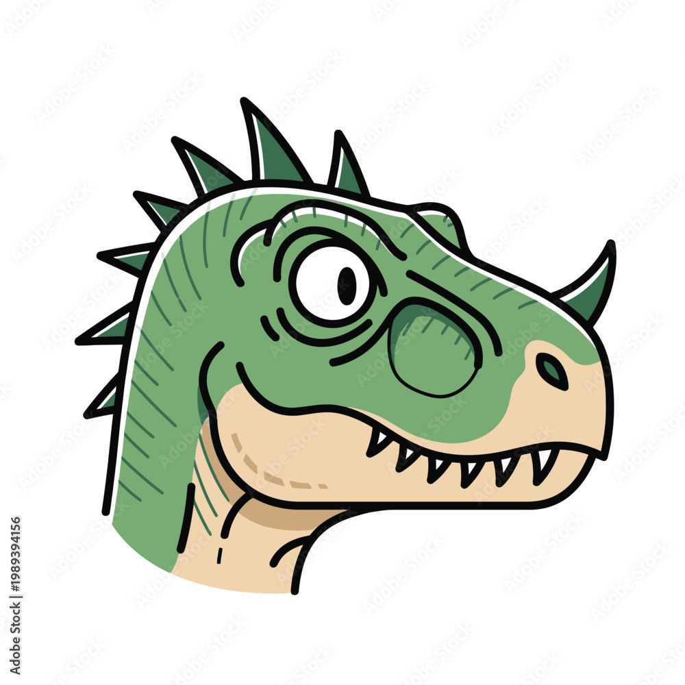 Fototapeta premium Cartoon dinosaur head green spiky.