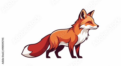 Stylized illustration of a red fox with its tail curled