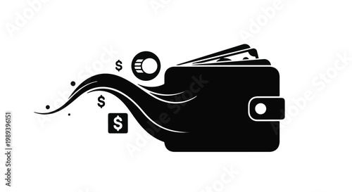 black wallet with money flying out