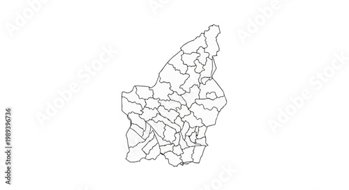 Vector map of European region divided into multiple districts and areas