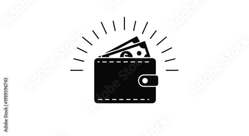 wallet with cash popping out black icon