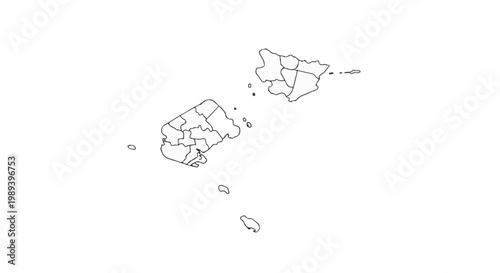 Vector map illustration of island regions and territories in detailed outline