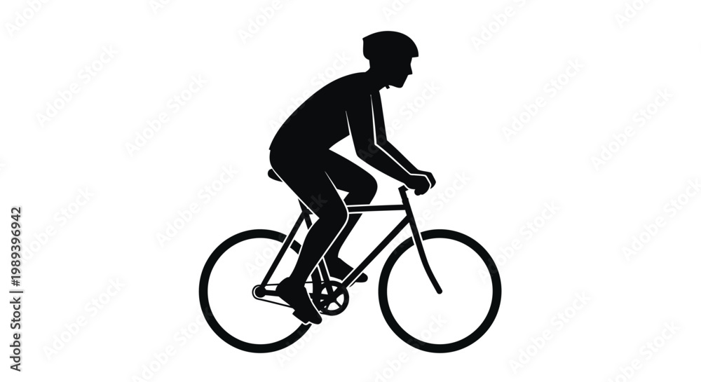 Obraz premium Silhouette of a cyclist riding a bicycle against a white background