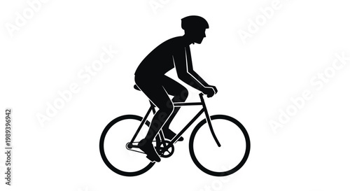 Silhouette of a cyclist riding a bicycle against a white background