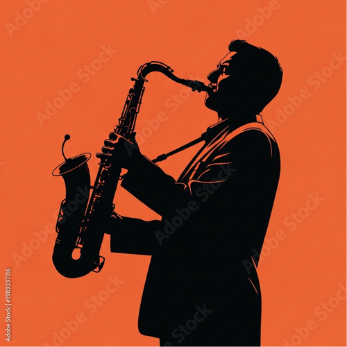 Man Playing Saxophone Silhouette.