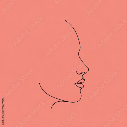 Minimalist Line Drawing of Female Face Profile.