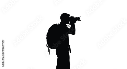 Silhouette of a photographer with a camera and backpack
