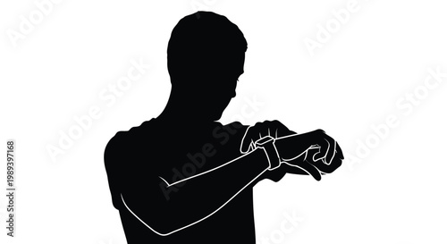 Silhouette of a man checking time on a smartwatch