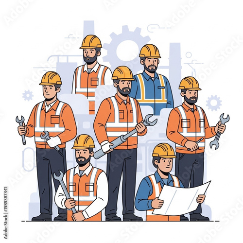 Group of Male Construction Workers Standing.