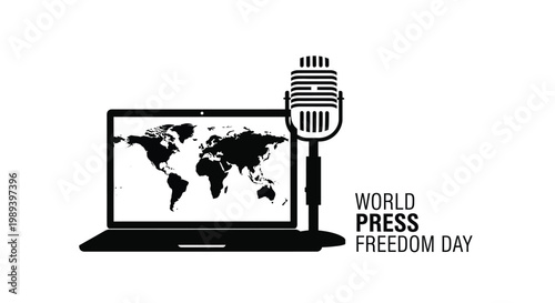 World press freedom day graphic with a laptop and microphone