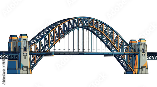 Steel arch bridge with metal structure.