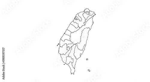 Vector Map of Taiwan with Detailed Regional Outline Borders