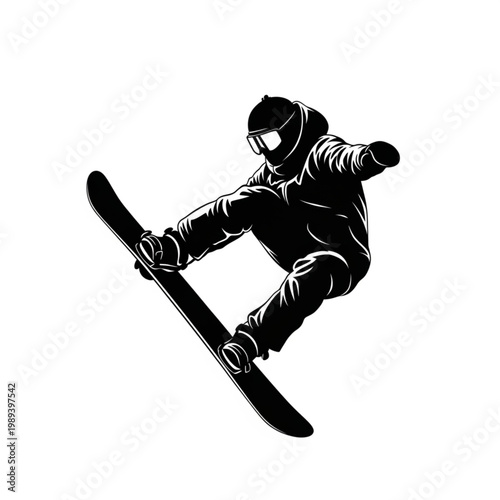 Snowboarder in mid air performing trick.
