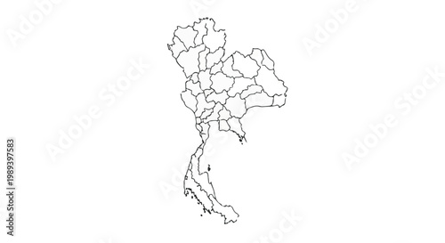 Vector map of Thailand showing provinces and borders in detail clearly