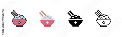 rice bowl icon. staple food. family dinner. kitchenware set.