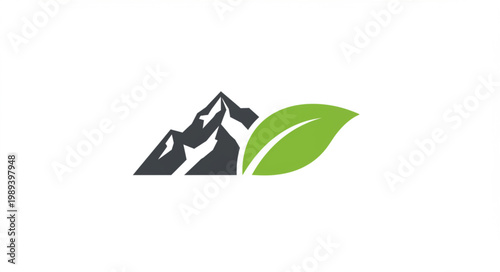 Stylized Mountain Peak with Green Leaf.