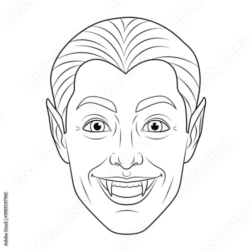 Vampire Face Illustration with Sharp Fangs.
