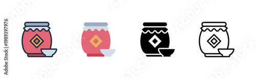 rice wine icon. traditional spirit. ceramic jug. banquet table.